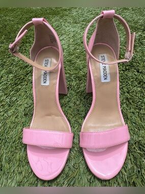 Steve Madden Pink Patent Ankle-Strap Block Heels